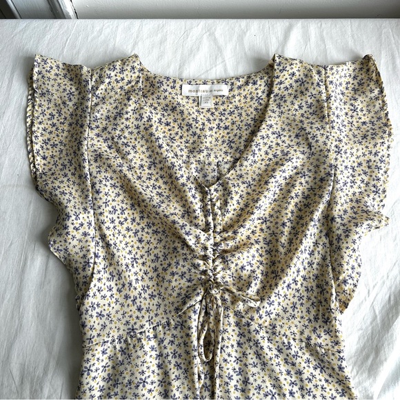 Monteau Light Yellow & Blue Ditsy Floral Flutter Sleeve Mini Dress - Picture 6 of 9